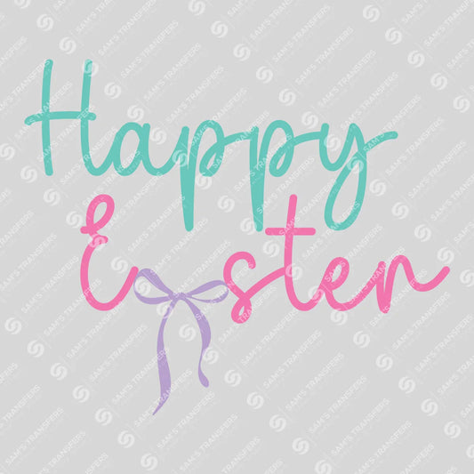 Apparel featuring a Happy Easter Script Pink-themed DTF transfer.