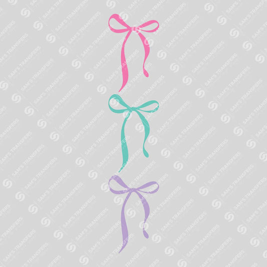 Apparel featuring a Pastel Bows Trio-themed DTF transfer.