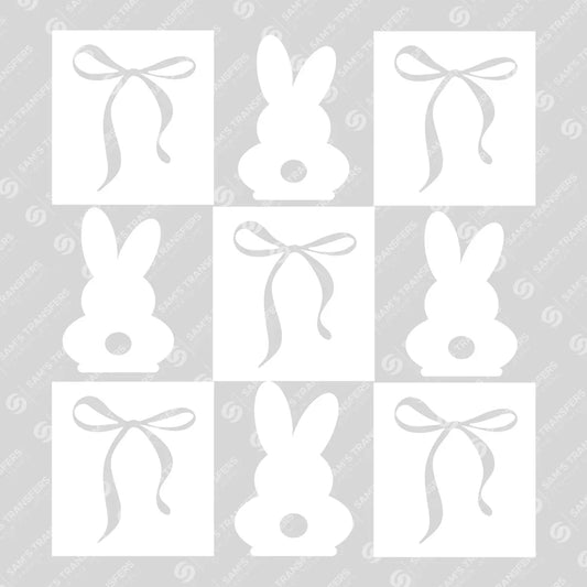 Apparel featuring a Bunny Bow Checkered-themed DTF transfer.