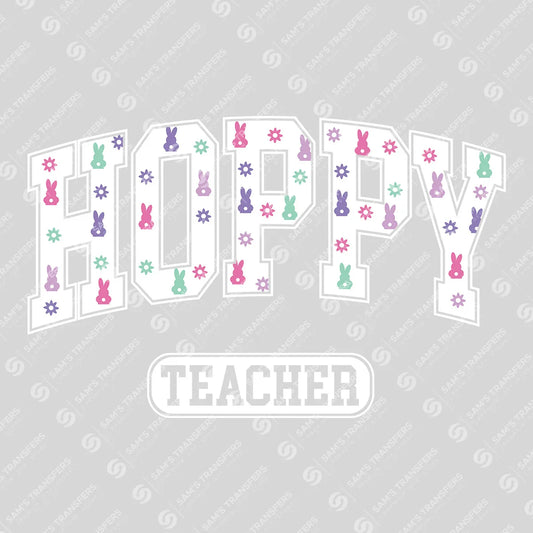 Apparel featuring a Hoppy Teacher Floral-themed DTF transfer.