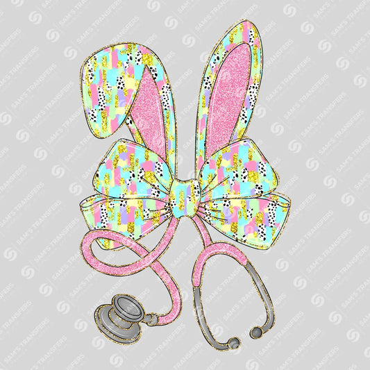 Apparel featuring a Easter Nurse Bow-themed DTF transfer.