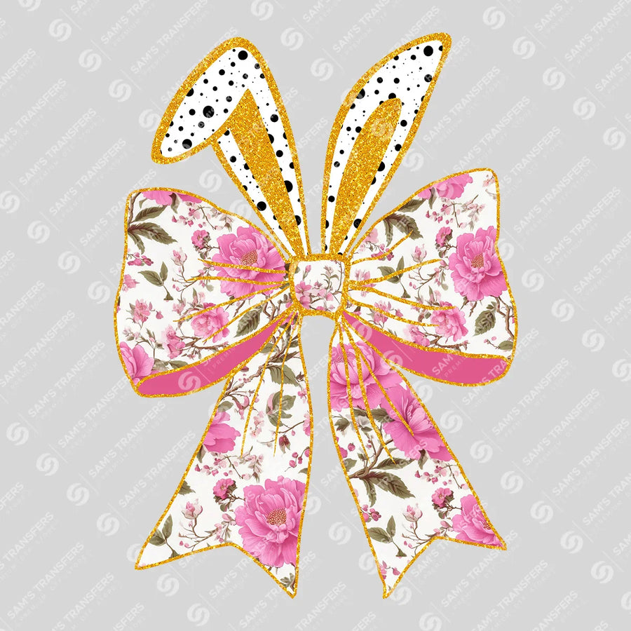 Floral Bunny Ear Bow Pink Ready-to-Press DTF Transfer | SAT00375