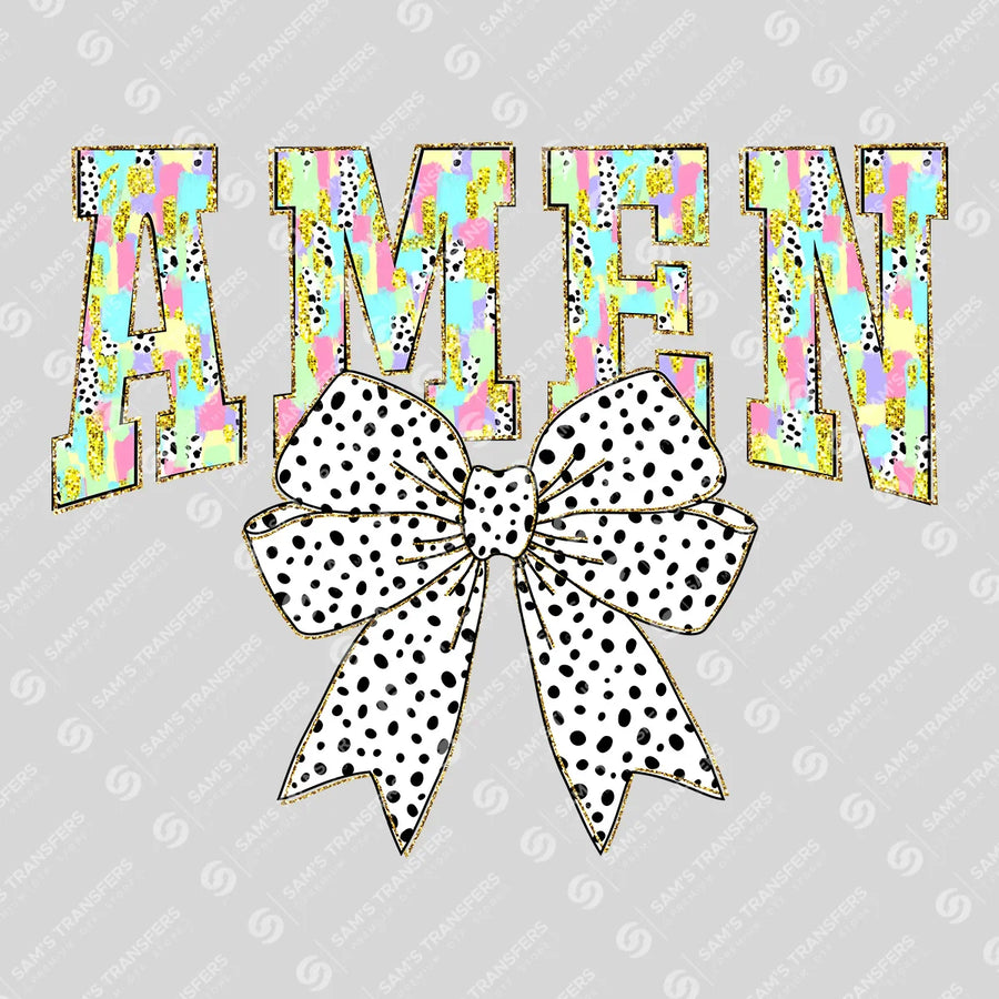 Amen Dalmatian Bow Ready-to-Press DTF Transfer | SAT00377