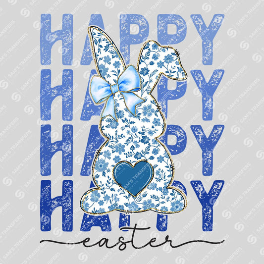 Apparel featuring a Happy Easter Blue Bunny-themed DTF transfer.