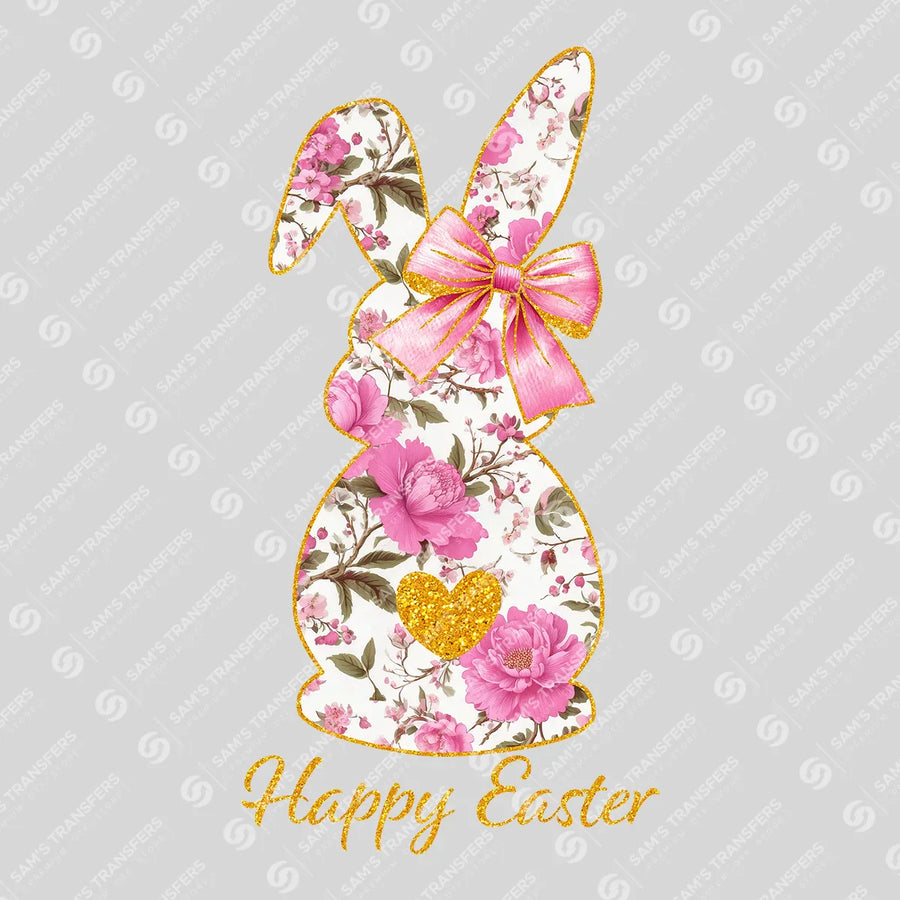 Happy Easter Floral Bunny Ready-to-Press DTF Transfer | SAT00388