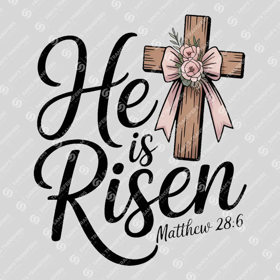 He Is Risen Wooden Cross Ready-to-Press DTF Transfer | SAT00392