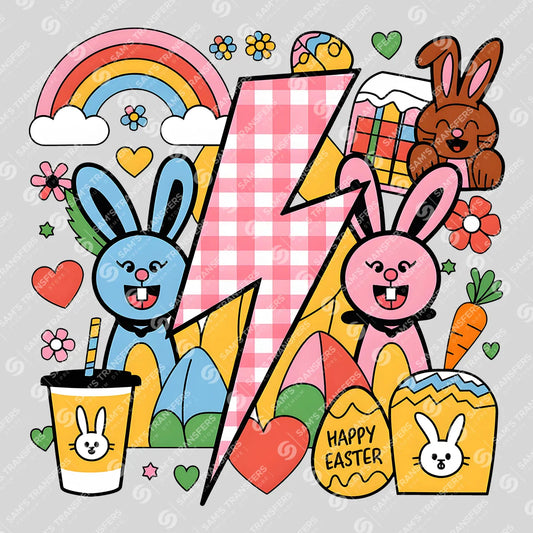 Apparel featuring a Easter Collage-themed DTF transfer.