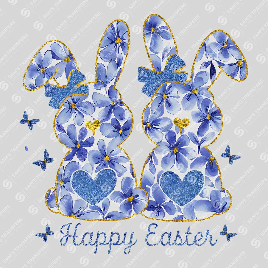 Happy Easter Blue Bunnies Ready-to-Press DTF Transfer | SAT00449