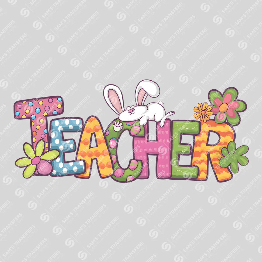 Teacher Easter Bunny Ready-to-Press DTF Transfer | SAT00450