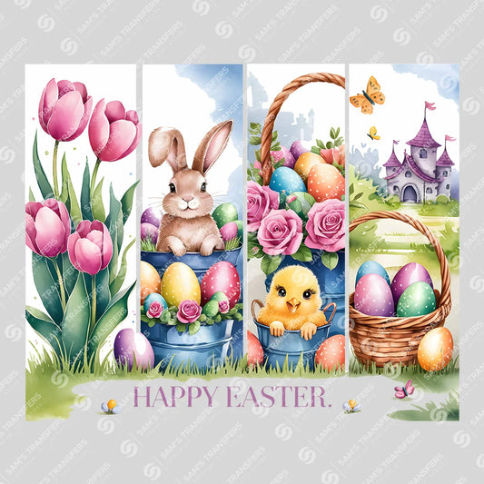 Apparel featuring a Happy Easter Panels-themed DTF transfer.
