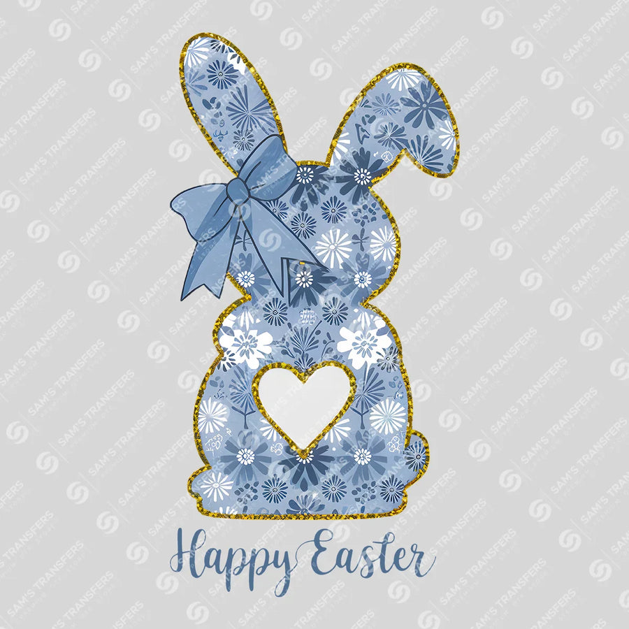 Happy Easter Blue Floral Bunny Ready-to-Press DTF Transfer | SAT00489
