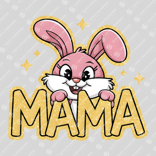 Apparel featuring a Mama Bunny Gold Glitter-themed DTF transfer.