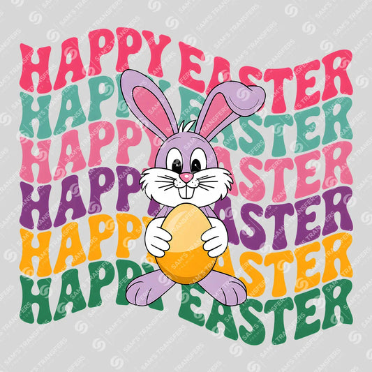 Apparel featuring a Happy Easter Bunny Echo-themed DTF transfer.