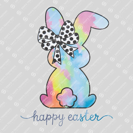 Apparel featuring a Tie Dye Bunny Happy Easter-themed DTF transfer.