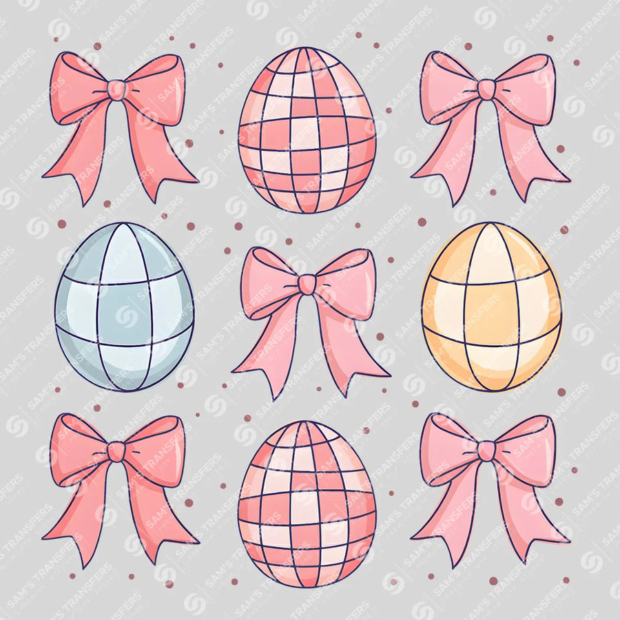 Disco Egg Bow Grid Ready-to-Press DTF Transfer | SAT00581