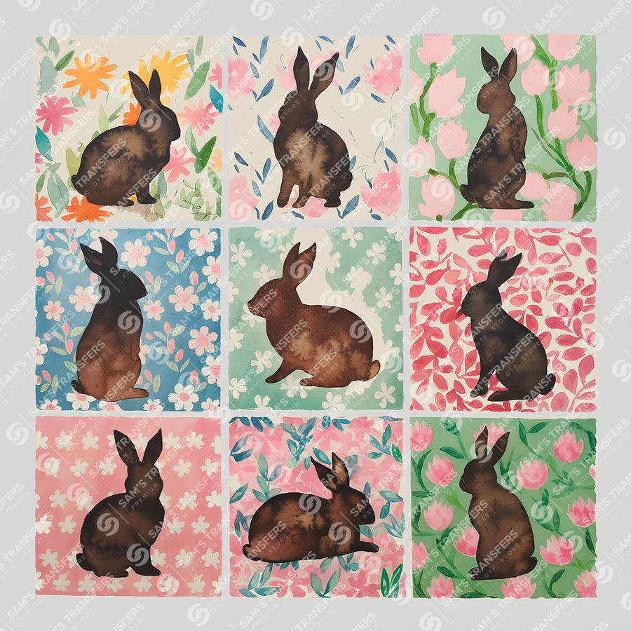 Floral Bunny Quilt Grid Ready-to-Press DTF Transfer | SAT00589