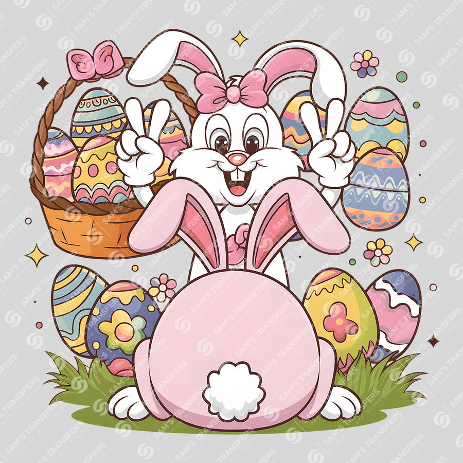 Peace Bunny Egg Basket Ready-to-Press DTF Transfer | SAT00616