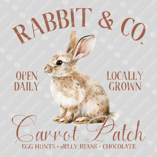 Apparel featuring a Rabbit Co Carrot Patch-themed DTF transfer.