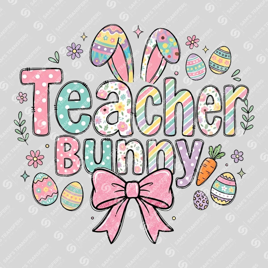 Teacher Bunny Bow Ready-to-Press DTF Transfer | SAT00627