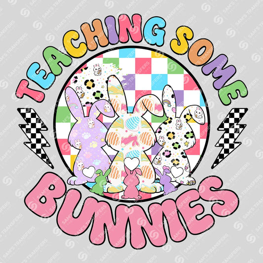 Apparel featuring a Teaching Some Bunnies-themed DTF transfer.