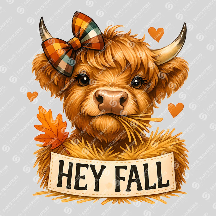 Hey Fall Highland Cow Ready-to-Press DTF Transfer | SAT00652