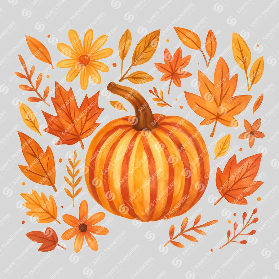 Watercolor Pumpkin Leaves Ready-to-Press DTF Transfer | SAT00656