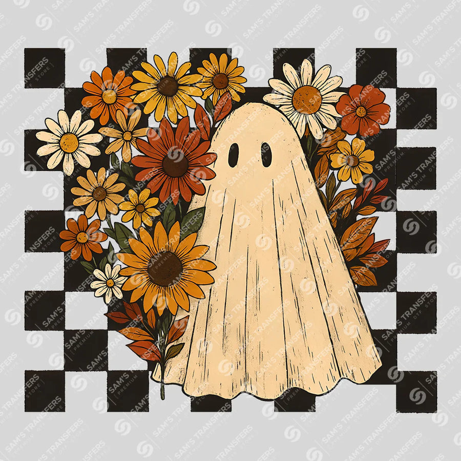 Floral Ghost Checkered Ready-to-Press DTF Transfer | SAT00660