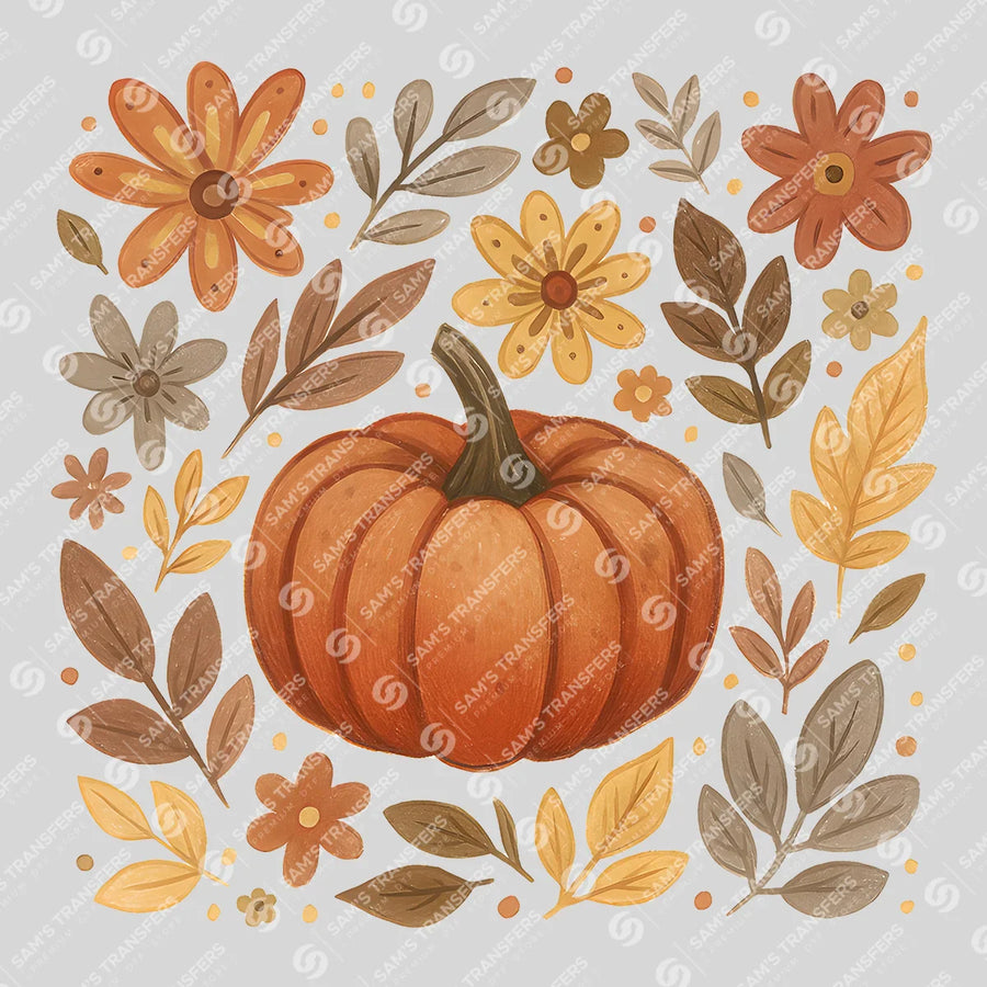 Autumn Pumpkin Floral Ready-to-Press DTF Transfer | SAT00662