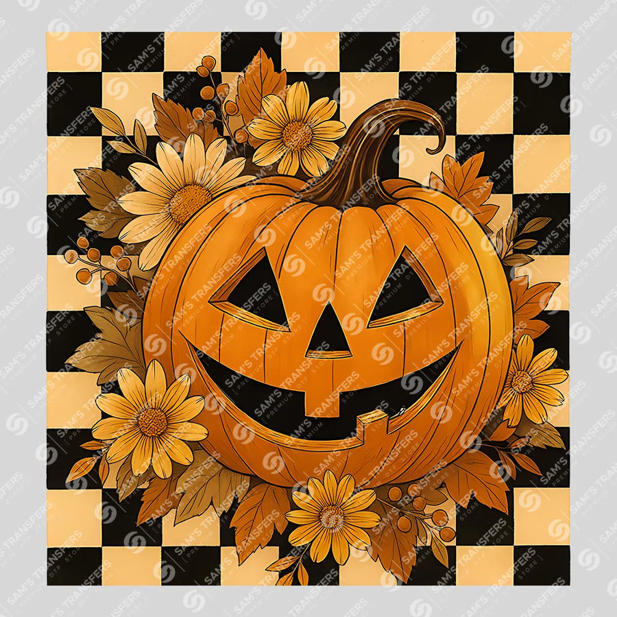 Jack O Lantern Checkered Ready-to-Press DTF Transfer | SAT00668