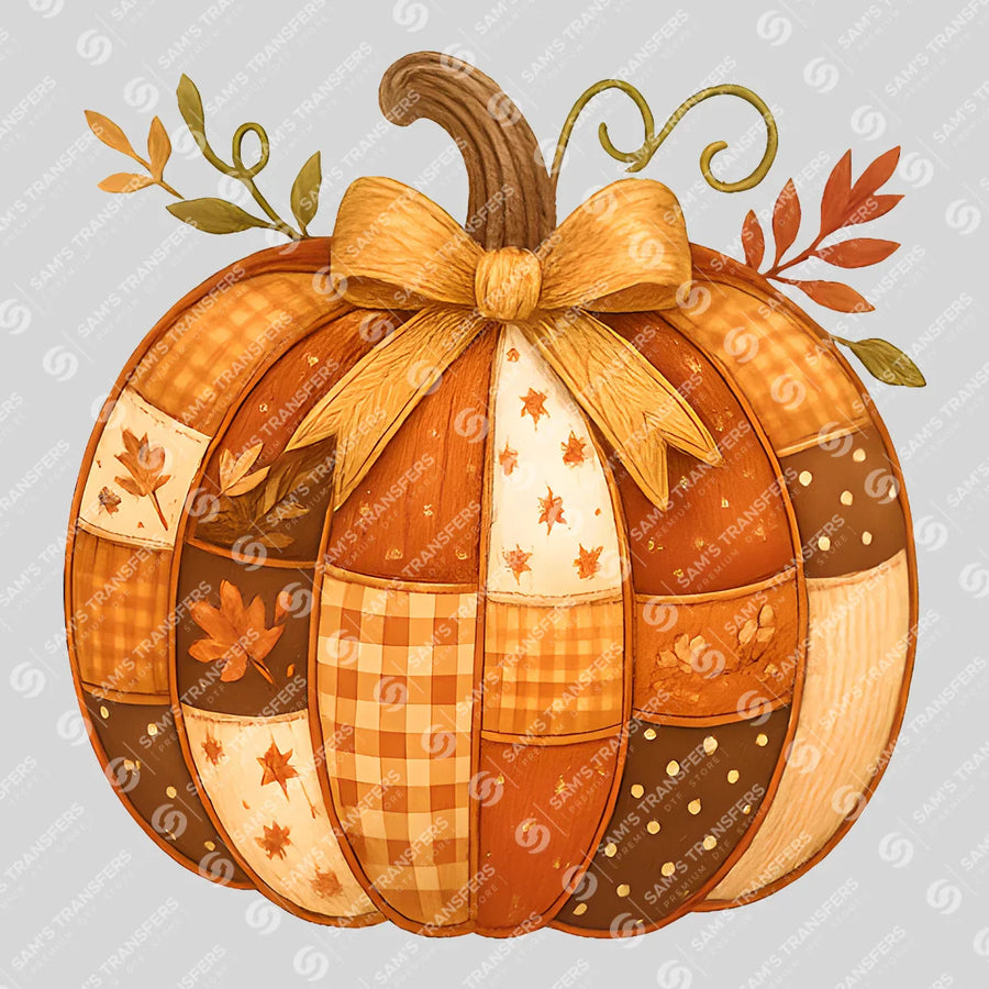 Patchwork Pumpkin Bow Ready-to-Press DTF Transfer | SAT00680