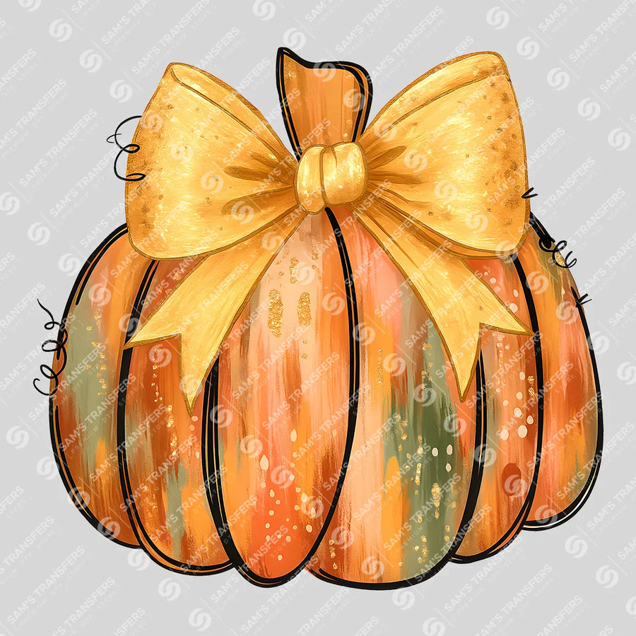 Brushstroke Pumpkin Bow Ready-to-Press DTF Transfer | SAT00681