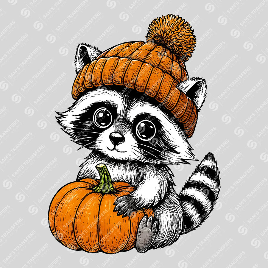 Cozy Raccoon Pumpkin Ready-to-Press DTF Transfer | SAT00683