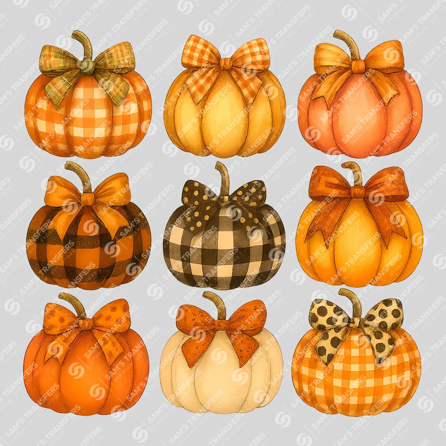 Pumpkin Bow Grid Ready-to-Press DTF Transfer | SAT00710