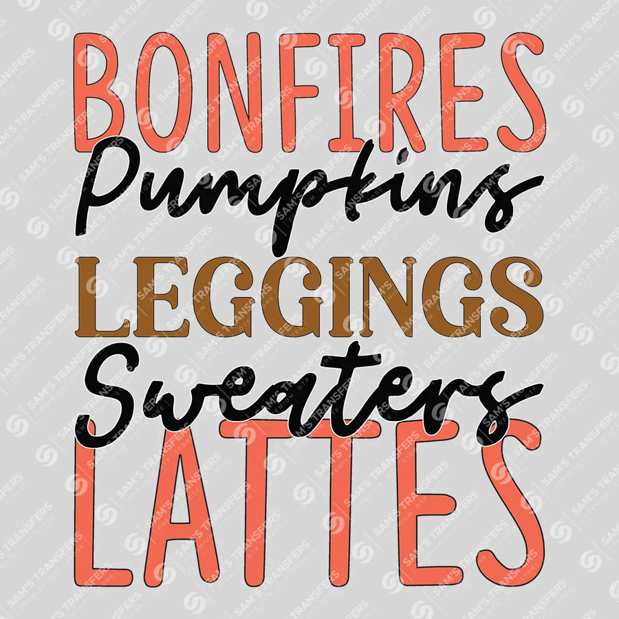 Bonfires Pumpkins Leggings Lattes Ready-to-Press DTF Transfer | SAT00713