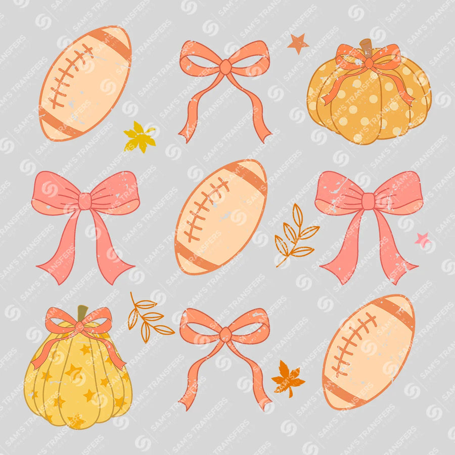 Football Bow Pumpkin Set Ready-to-Press DTF Transfer | SAT00717