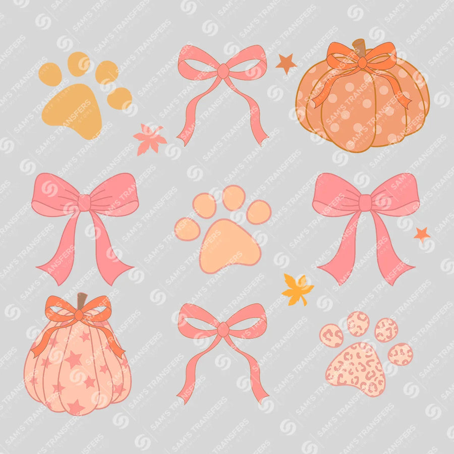 Pumpkin Bow Paw Print Set Ready-to-Press DTF Transfer | SAT00718