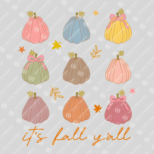 Apparel featuring a It's Fall Y'all Pumpkins-themed DTF transfer.
