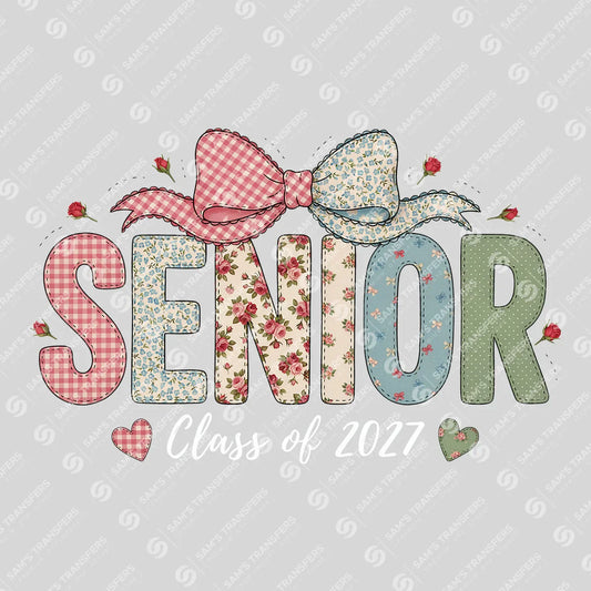 Apparel featuring a Senior Class Of 2027 Floral Bow-themed DTF transfer.