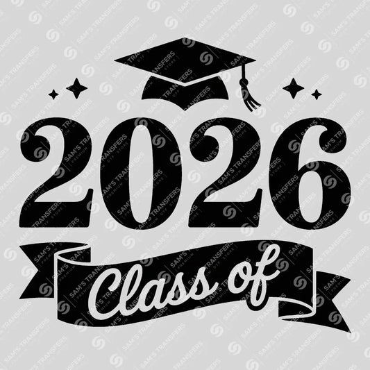 Apparel featuring a Class Of 2026 Stars Banner-themed DTF transfer.