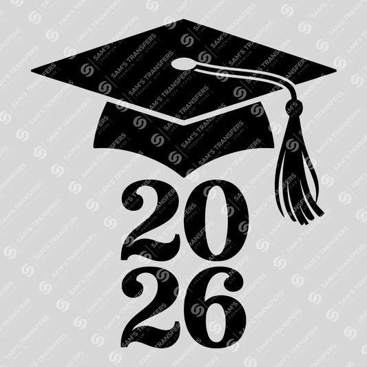 Apparel featuring a Graduation 2026 Cap Vertical-themed DTF transfer.