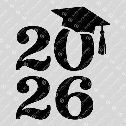 Apparel featuring a Graduation 2026 Swash Stacked-themed DTF transfer.