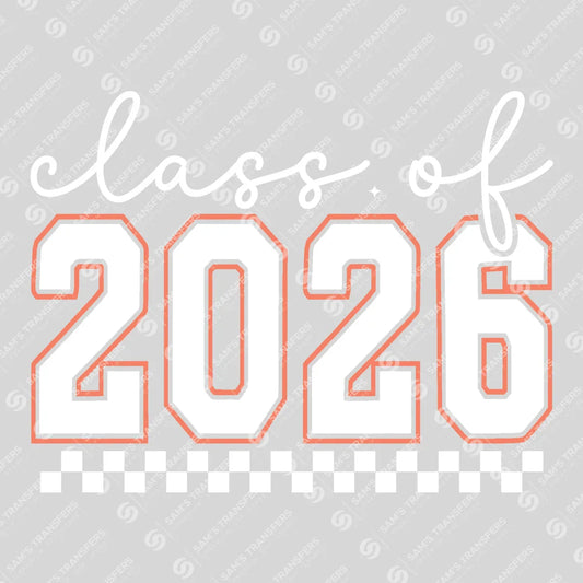 Apparel featuring a Class Of 2026 Checkered-themed DTF transfer.