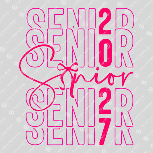 Apparel featuring a Senior 2027 Pink Outline Echo-themed DTF transfer.