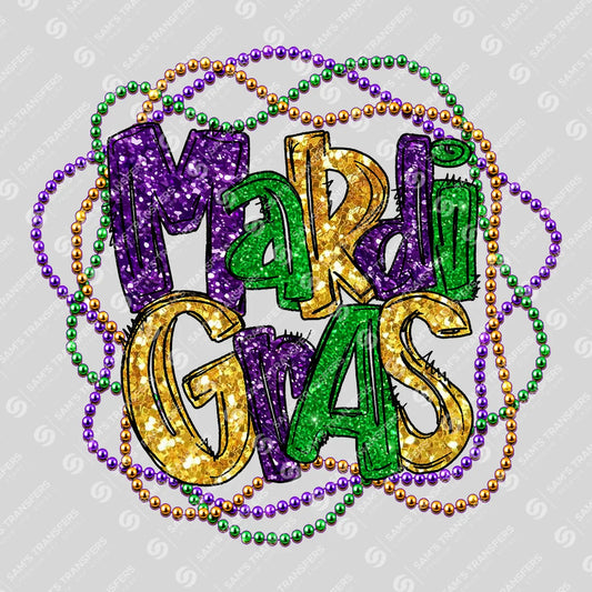 Apparel featuring a Mardi Gras Glitter Doodle-themed DTF transfer.