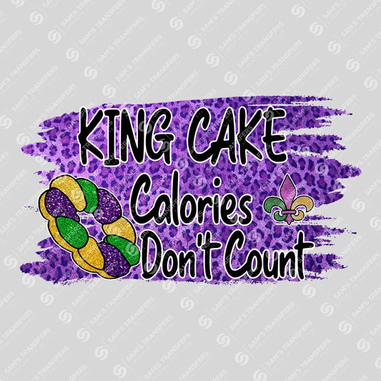 Apparel featuring a King Cake Calories Don't Count Leopard-themed DTF transfer.