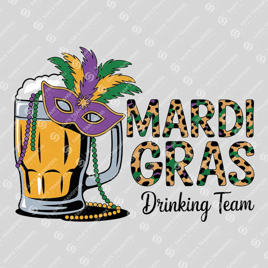 Apparel featuring a Mardi Gras Drinking Team Beer-themed DTF transfer.