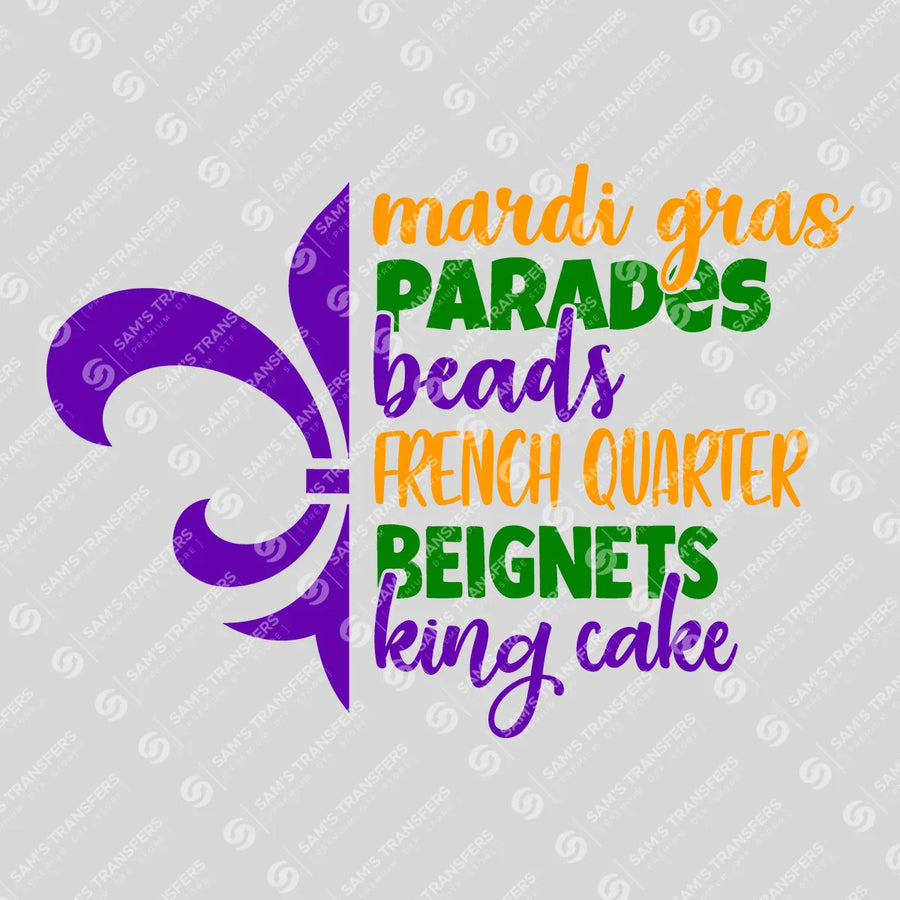 Mardi Gras Favorite Things Ready-to-Press DTF Transfer | SAT01132