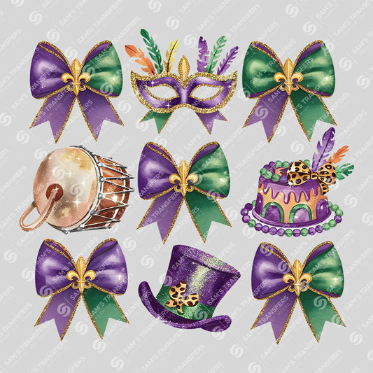 Apparel featuring a Mardi Gras Set-themed DTF transfer.