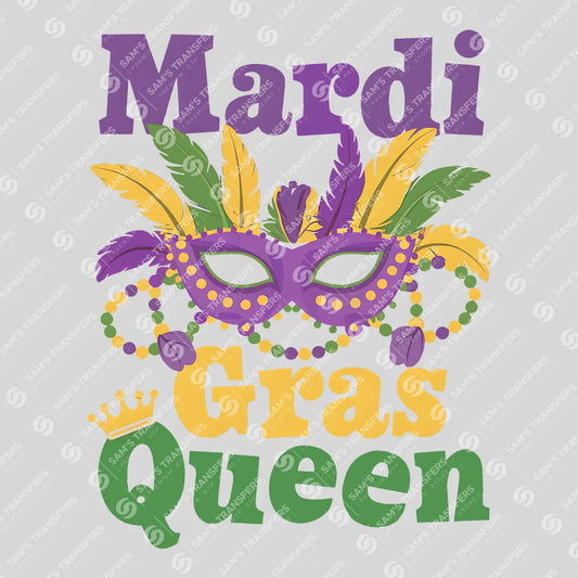 Apparel featuring a Mardi Gras Feathered Mask-themed DTF transfer.
