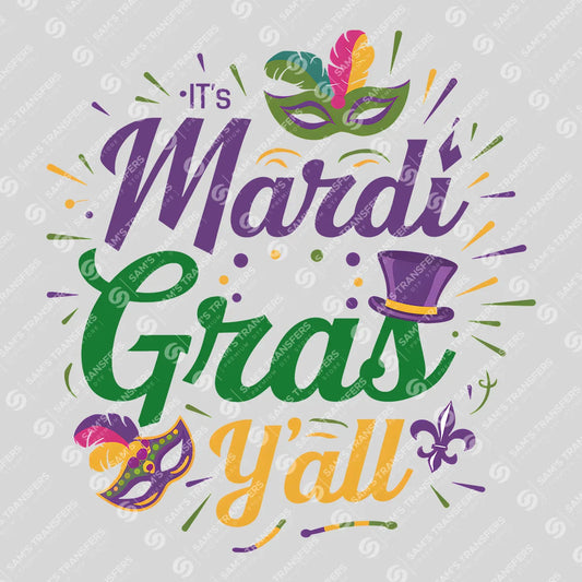 Apparel featuring a Mardi Gras Wreath-themed DTF transfer.